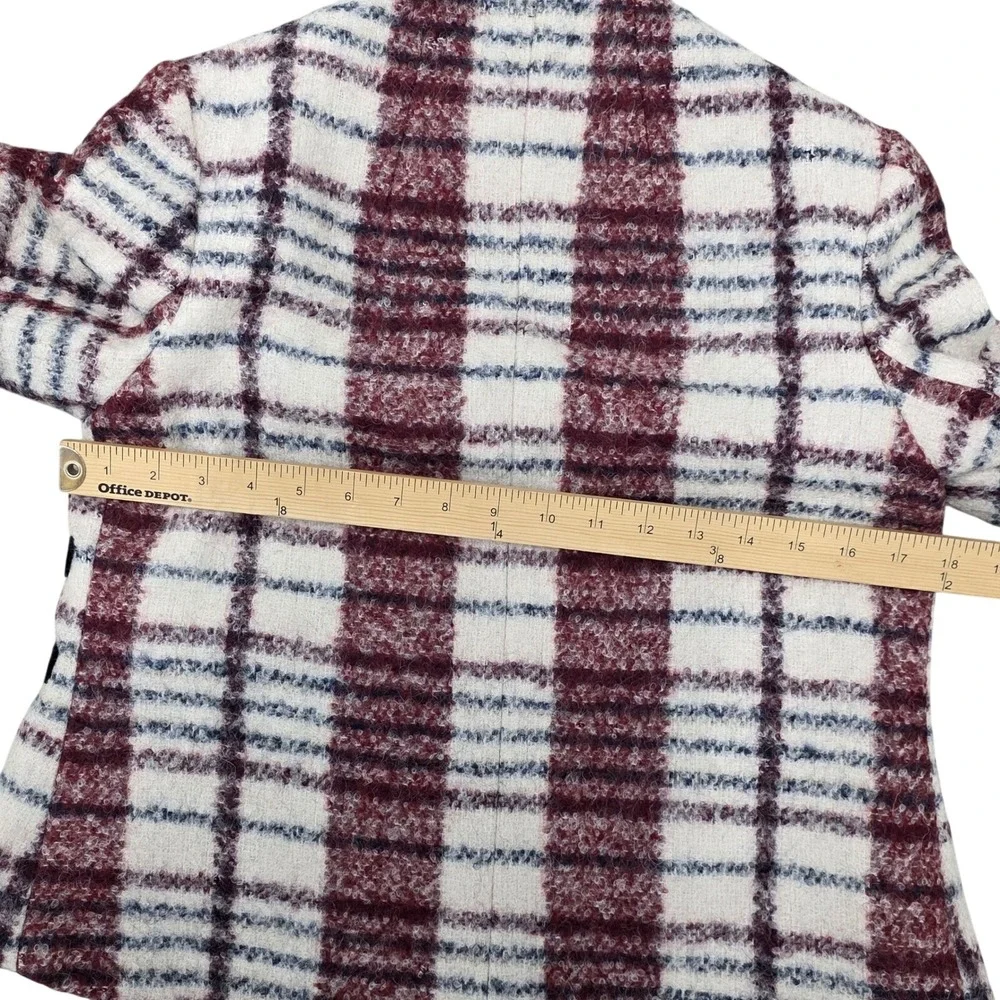 Derek Lam 10 Crosby Plaid Boucle Cropped Jacket Burgundy Wool Mohair Navy Size 4